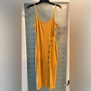 Guess Yellow Side-Button Midi Dress